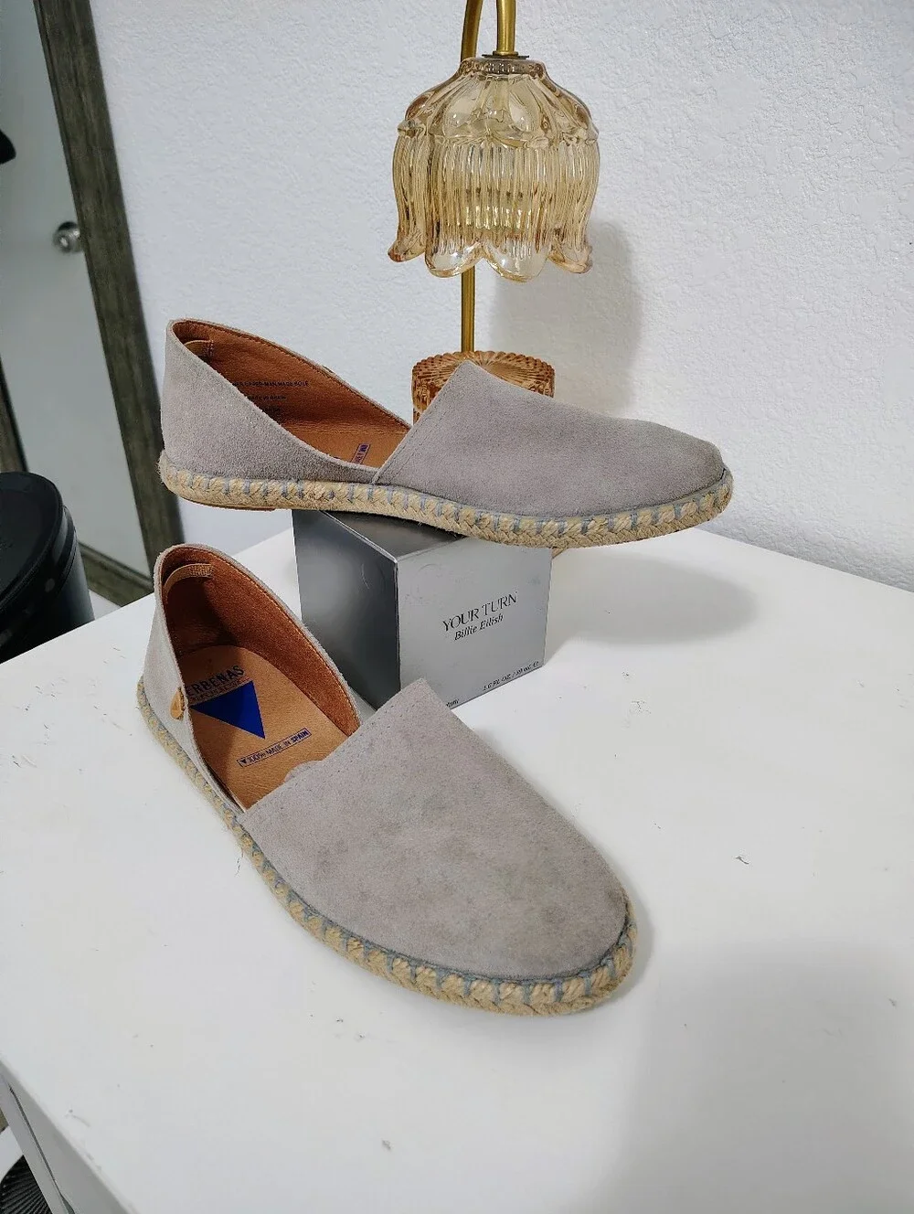 VERBENAS CARMEN ESPADRILLES FLATS Gray Suede Casual Slip-On Shoes Made In Spain
